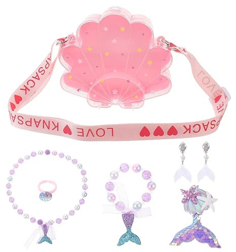 1 Satz armbänder für Kinder geschenkset Kinder Halskette für kleine Mädchen Schmuck für Mädchen 4-6 Perlenkette Fischschwanz Meerjungfrau Spielzeug Armband Kleinkind Kasten Plastik