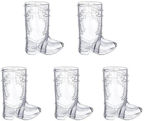 Wizoowip Western Party Decorations Mini Cowgirl Hat Shot Glasses 5pcs Cowboy Boots Wine Theme Tumblers Hard Plastic Compact Fun Birthday White