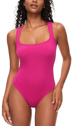 COMFREE Body Donna senza Maniche con Scollo a colletto quadrato Bodysuit Body da Donna Elegante Casuale Basic Tops Tank top Unita Rosa XL