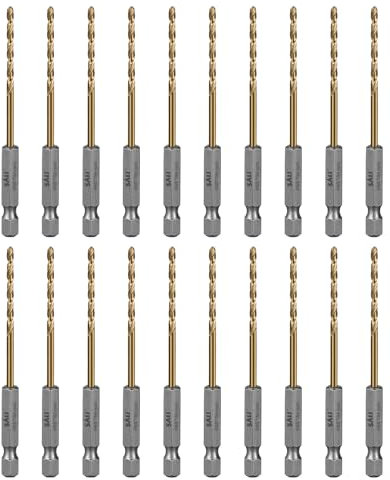 SALI 20 teiliges HSS Bohrer Set Sechskantschaft Schnellbohrkronen Ø 3 mm Titan-beschichteter Bohrersatz Schnellwechsel 1/4-Sechskantaufnahme Spiralbohrer Metallbohrer für Holz Kunststoff Aluminium