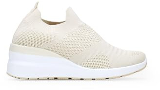 BOSANOVA Zapatillas Deportivas de Tela Tipo calcetín para Mujer confeccionadas en Material Textil elástico Color Beige con Suela de cuña de 5 cm. Sin Cierre. Calzado para Mujer Beige 38