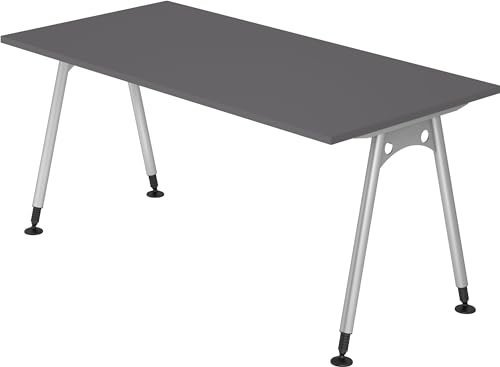 bümö manuell höhenverstellbarer Schreibtisch 160x80 cm in Graphit - PC Tisch höhenverstellbar & groß, höhenverstellbarer Tisch Büro, großer Computertisch verstellbar, A-Serie