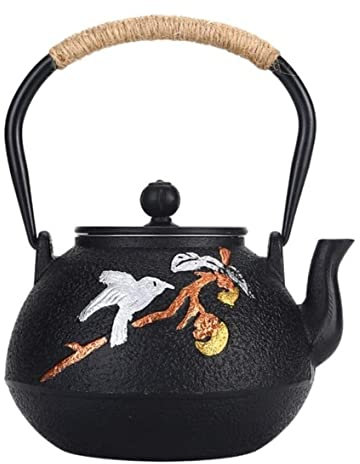 ASHSDI Japanese Stovetop Kettle 40oz/1.2L Teapot Cast Iron Japanese-Style Uncoated Iron Pot Hand-Painted Cast Iron Boiled Water Kettle Japanese Tea Set