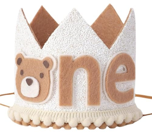 Bear Crown 1st Birthday Crown - Glitter Celebration Hat with Photography Props