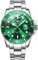 OLEVS Watches for Men Großgesicht Silber Edelstahl Herren Kleid Uhr Klassisches Grün Analog Quarz Wasserdicht Uhren Drehbare Lünette mit Vergrößern Datumsanzeige Herren Armbanduhr