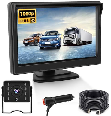 Hikity Kit Retrocamera Telecamera per Auto,con IPS Display HD da 5 Pollici, IP68 impermeabile Visione Notturna Telecamera Posteriore,Telecamera per Auto Kit Per Bus Van Camion Camper