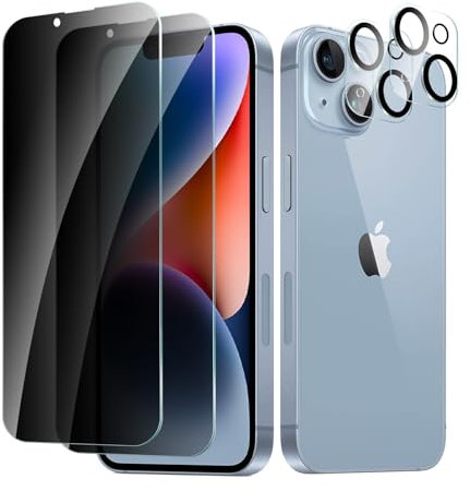 CYYAGE 2 Pack Privacy Screen Protector for iPhone 14 Plus with 2 Pack Camera Lens Protective Film, Anti-Spy Tempered Glass Protection 9H Hardness Glass, Anti-Scratch