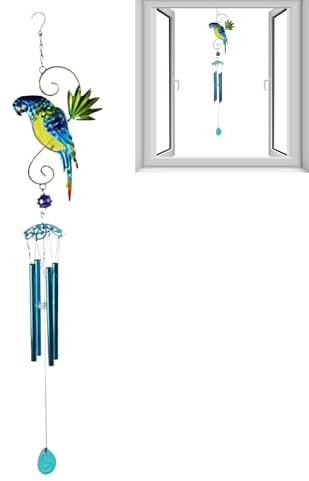 Papageien-Windspiel für den Außenbereich – Vogel-Windspiel, niedliches Papageien-Design, dekoratives Metall-Gedenk-Windspiel, Papageien-Windspiel, hängende Ornamente, Outdoor-Vogel-Windspiele,