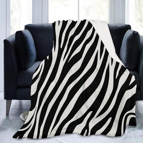 Zebramuster Mit Tiermotiv Kuscheldecke Schwarz Und Weiß Flauschig Decke Fleecedecke, Sofa Überwurfdecke, Wohndecke Warm Weich Sherpa Wolldecke, Gemütlicher Überwurf Für Bett und Couch 70x100 cm
