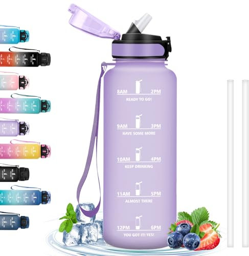 Gourde 1,5L, Gourde Sport Anti-Fuite, Gourde avec Paille, Facile à Nettoyer, Gourde Reutilisable avec Slogan de Motivation, Gourde anti Fuite, Bouteille d'eau pour Running, Vélo, Camping, Randonnée