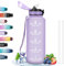 Botella 1.5 Litros, Botella Agua con Pajita, Botella Agua Gimnasio a Prueba de Fugas, Botella Agua Motivacional, Fácil de Limpiar, Botella Agua Grande, Cantimplora para Acampar, Ciclismo, Púrpura