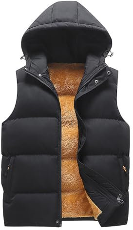 SRZYMJ Weste Herren Schwarz Herren Steppweste mit abnehmbare Sweat-Kapuze, Reißverschlusstaschen und refkltierendes Label Kaputzensweatjacke Männer Daunenweste Herren Reitweste Herren XL