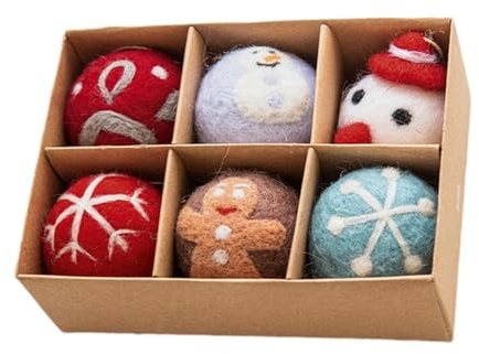 6 Stück Weihnachtskugeln Filz, Vintage Christbaumkugeln, Filz Schneeflocken Lebkuchen Anhänger Weihnachtsbaumkugeln