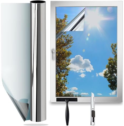 wonderffolie Film de fenêtre transparent réfléchissant à sens unique pour fenêtre - Anti-UV et anti-reflet - Pour la maison et le bureau - Argenté - 44,5 x 200 cm