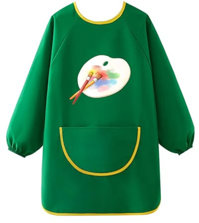 Greyoe 1 Stück Malschürze Kinder Malkittel Kinder Schürze Kinder Lätzchen mit ärmeln Wasserdicht und Schmutzabweisend zum Malen (Grün, XL)
