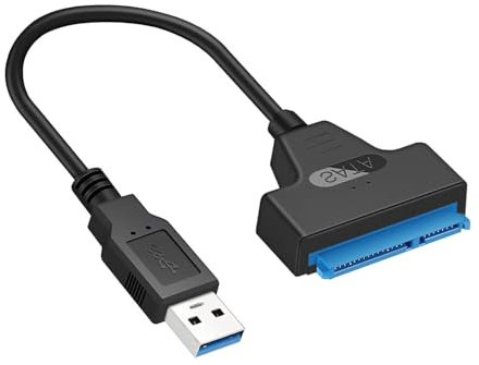 Greacesrio Cable SATA a USB, Adaptador de USB 3.0 a SATA III, Convertidor de Puerto SATA III Externo a Adaptador a USB 3.0 y Cable para Disco Duro SSD/HDD de 2.5'', Negro