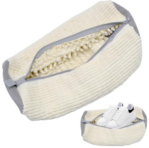 Schuhbeutel Waschmaschine, Wiederverwendbar Schuhwaschbeutel Wäschenetz Schuhe mit 360° Reinigungsflaum Netzschuhe Wäschesack für Washing Machine, Dryer, alle Schuharten und Größen (Weiß)