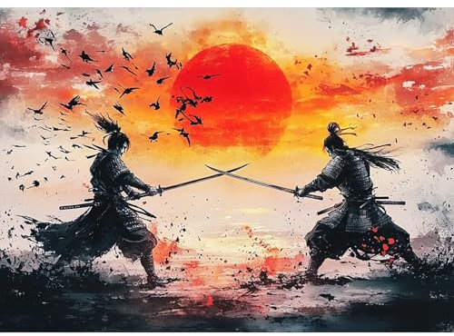 MAXBYE Diamond Painting Kits pour Adulte, 5D Japonais Bataille Samouraïs Scène Diamond Art Kits DIY Full Drill Artisanat Cristal Art Kit pour Débutant, Diamant Arts Crafts Maison Décor 30X40cm