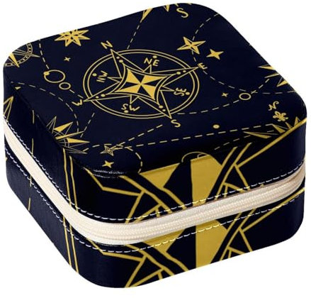 Diusye Kleine Schmuckschatulle für Ringe, Ohrringe, Halsketten, Armbänder, Armreifen, Mini-Reise-Schmuckkästchen, Organizer für Frauen und Mädchen, Geschenke – Kompass, Windrose