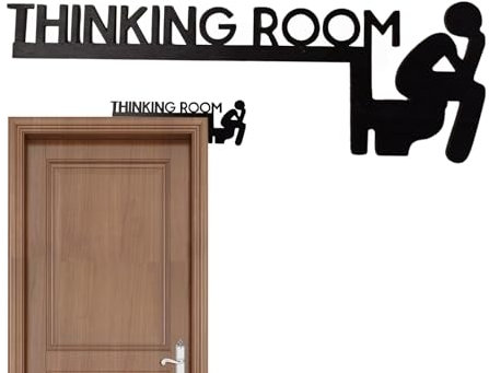 Türschild Thinking Room, witzige Holzaufsatz-Dekoration, lustiger Rahmen, Wandkunst, kreative Fensterrahmen-Dekoration, humorvolles -Topper-Design, 30 x 10 x 0,7 cm, für Tür, Zuhause