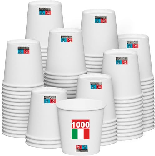 TUOLON 1000 Bicchieri Bianchi 10oz da 300ml Carta Biologico Bicchieri Acqua In Carta Bicchieri Cocktail Bevande Cappuccino Biodegradabili E Bio Compostabili Bevande Calde E Fredde - MADE IN ITALY