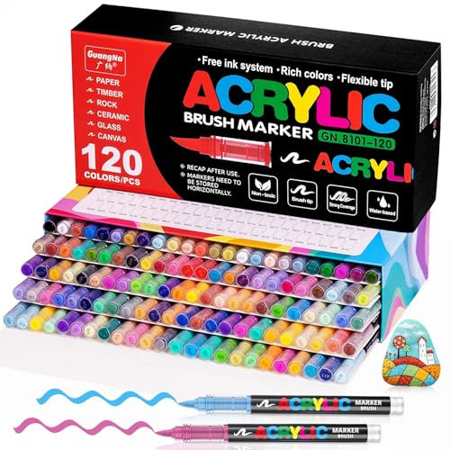 VAKKI 120 Color Acrylic Paint Pens, Acrylic Brush Markers, Paint Pens For Colouring, Stone, Calligraphy, Wood, Canvas, Glass, Ceramics
