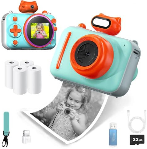 Kids Camera Instant Print, 2 HD 1080P Digital Camera Selfie Video for Girls Boys 3-14 Years Old (Blue)