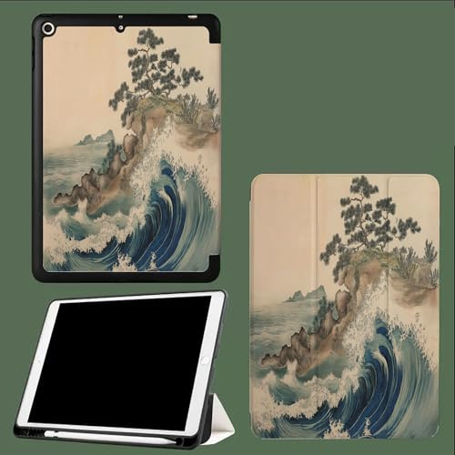 Soft Hülle für iPad 9.7 Zoll 6. Generation 2018/5. Generation 2017,Modell A1822 A1823 A1893 A1954, Weich TPU Schutzhülle Case Cover Meereswellen Klippen Japanische Landschaft