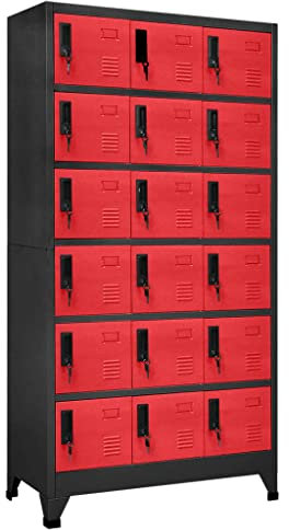 Tomostar Metal Storage Lockers, Metal Lockable Unit Staff Gym School Changing Anthracite and Red 90x40x180 cm Steel