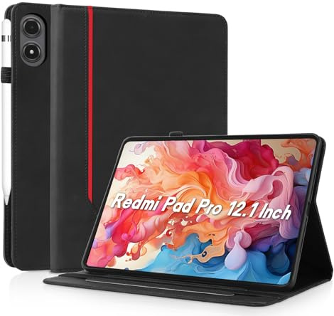 AsWant Custodia per Xiaomi Redmi Pad Pro 12.1 Pollici 2024,Nero | Slim PU,Ultra Sottile in PU Pelle,Supporto,Scomparto per schede,Compatibile con Redmi Pad Pro/Xiaomi Poco Pad
