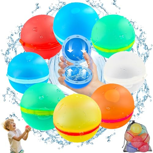 Globos de Agua Reutilizables, Bombas de Agua Silicona de Llenado Rápido Magneticas, 8 Unidades Bolas Agua Colores Autosellantes, Juguetes Acuáticos de Verano para Niños y Adultos para Piscina, Playa