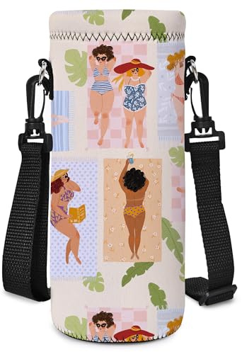 AUPET Water Bottle Bag Carrier,24oz/32oz Insulated Neoprene bottle Sling Holder Case Pouch Cover for 1000ML/750ML Bottles with Shoulder Strap for walking (Beach Sunbathing, 1000ML)