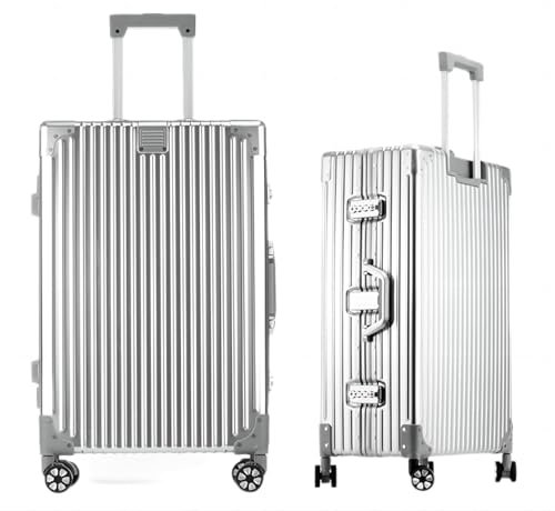 yuweijie Koffer 100% Aluminium Bordkoffer Hartschalen-Koffer Trolley Rollkoffer Handgepäck Teleskopgriff, Reisekoffer mit 4 Rollen,Größ Koffer,TSA-Schloss(XXL,Silber)