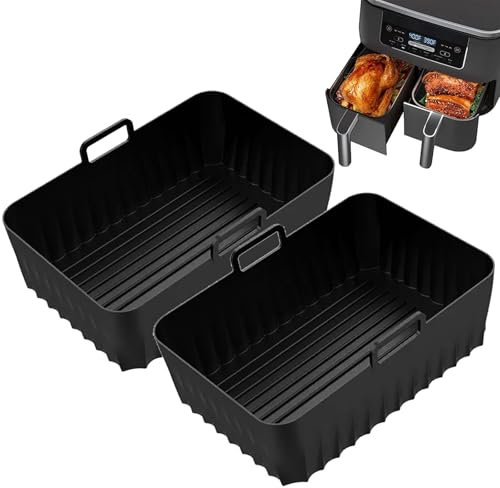 2Pcs BPA-FREE Silicone Air Fryer Liners for Ninja Foodi AF400UK AF451UK AF300UK 7.5L-9.5L Reusable Airfryer Accessories for Double Stack SL400UK Tower T17088 Oil-proof Food Grade Parchment