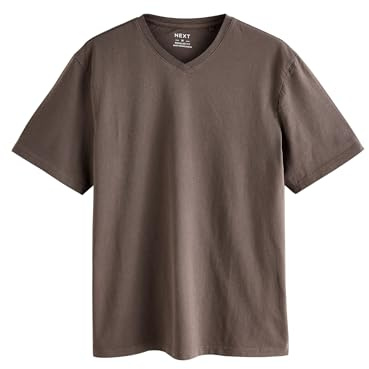 NEXT Herren Reguläre Passform T-Shirt mit V-Ausschnitt im Regular Fit Neutral Brown L
