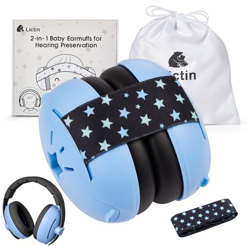 Lictin Casque Anti Bruit Bebe 2 en 1, Confortable Casque Bébé Anti Bruit, Casque Anti Bruit Enfant pour Moins de 48 Mois, Réglable pour le Sommeil et les Activités, Protection Auditive Pour Bébés