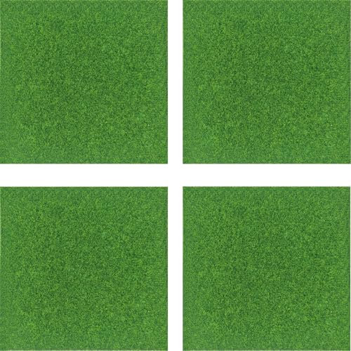 Tivleed 15x15cm Fresh Green Artificial Grass Mat, 4 Pcs Fake Grass Garden & Craft Astro Turf Squares, Durable Nylon Polyester Lawn for Dollhouse Miniature Model Landscaping Decoration