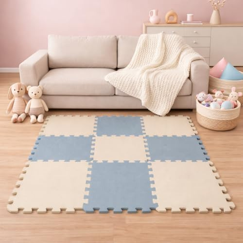LittleTom Spielmatte Baby Puzzlematte - 9 Matten je 30x30x1 cm Krabbelmatte 90x90 cm Bodenmatte Kinder - Puzzle Matte Teppich Kinderzimmer - Eva Schaumstoff Bodenschutzmatte Spielteppich - BPA-frei