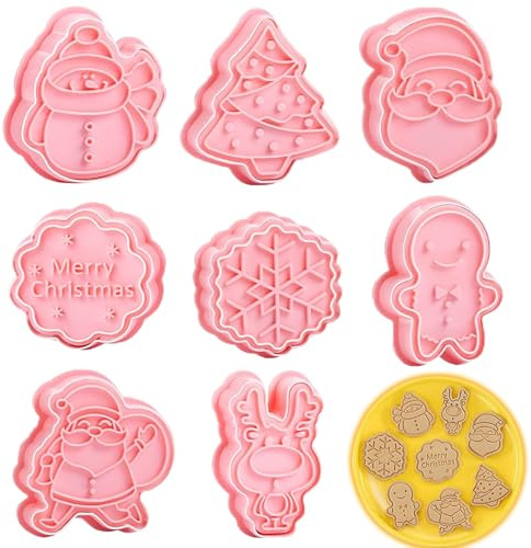 BOOSHMall 8 pezzi Formine per Biscotti Natale, Stampini Biscotti Natale, 3D Pressable Formine per Biscotti, Christmas Cookie Cutter per Biscotti Natalizie Torta
