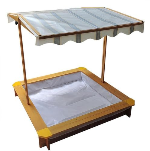 SAYEYBU Kinder Sandkasten mit Abdeckung, 46 X 46 Zoll mit Drehbarem Uv BestäNdigem Dach Holzsandkasten, Sandschutzfolie, Verstellbares Dach für Zuhause, Garten, Strand und Outdoor,Log Color