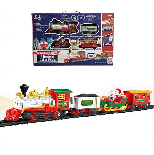 EMPOTEC Trenino Elettrico di Babbo Natale per Albero di Natale Decorazione Natalizia 20 Pezzi Lunghezze 292 o 380cm Treno con Effetti Sonori e Luci LED Idee Regalo