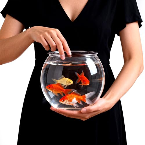 Geelin Petit bol en plastique incassable avec cristal transparent pour terrarium, centre de table, cadeau pour les amateurs de poissons (rond)