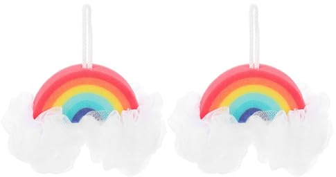 PAMINGONO Regenbogen Badebälle zur Schonenden Hautreinigung 2 Stück aus Schwamm mit Sanftem Hautpeeling und Weicher Struktur Praktische Duschartikel für Erwachsene und Kinder