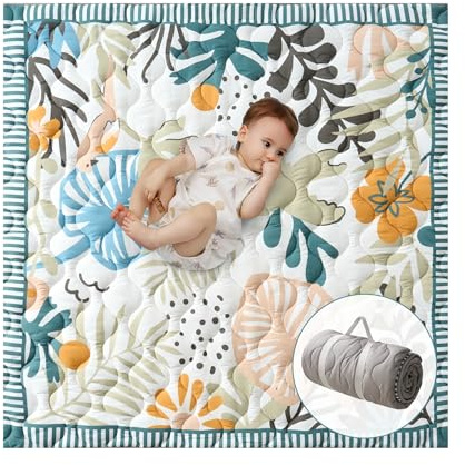 Momcozy Spielmatte Baby für den Boden, 127x127 cm verdickte Krabbeldecke, Spielunterlage für Baby Bauchzeit, wasserabweisend & rutschfest, Spielmatte Baby faltbar Outdoor mit Tragegriff, Wald