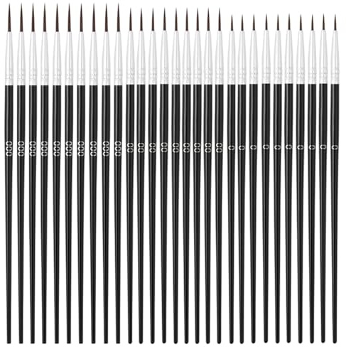 HAPPOW 30 Pcs Paint Brush Set Thin Paint Brushes Fine Detail Paint Brush For Miniatures Model Painting Liner Brush 0#00#000 Watercolor Acrylic Crafts