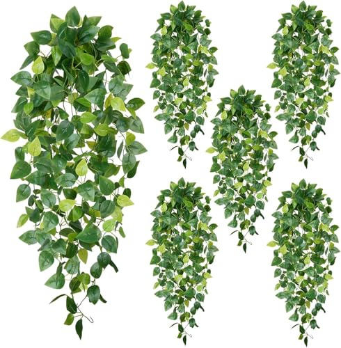 Fairblo 6 Pezzi Pianta Finta Cadente Piante Finte da Interno Cadenti 100 cm Edera Finta Plastica Pianta Artificiale Pothos Decorativa per Decorazioni Casa Balconi Terrazzo Camera Esterno Faux Lvy