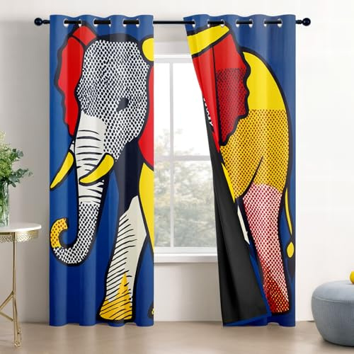 Mistela Blickdichte Gardinen Elefant - Verdunkelungsvorhang Tier Vorhang mit Ösen für Schlafzimmer Wohnzimmer Kinderzimmer - 2er Set - H260 x B140cm