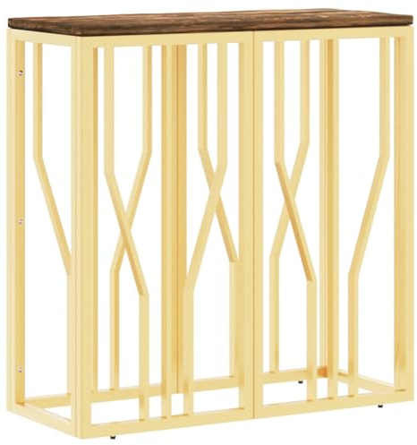 Tomostar Table Console, Console Meuble Table d'entrée de Couloir doré Acier Inoxydable et Bois Massif récupération 70x30x70 cm