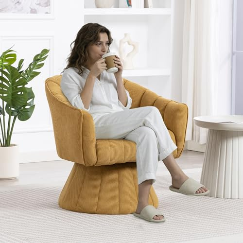 staronce Drehsessel 360° mit ergonomischer Polsterung – Armlehnensessel & Polstersessel, senfgelb, Corduroy, für Wohnzimmer, Büro, Home-Office, 150 kg Belastbarkeit