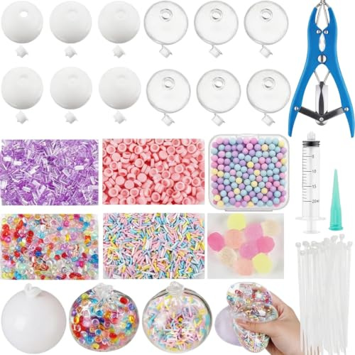 Squishy Making Kit,Diy Empty Stress Ball Skins,Diy Custom Squish-y Maker Set With 6-Color Filling Beads And Tools For Sensory Crafting,Desk Office Stress Relief Ornament (C)